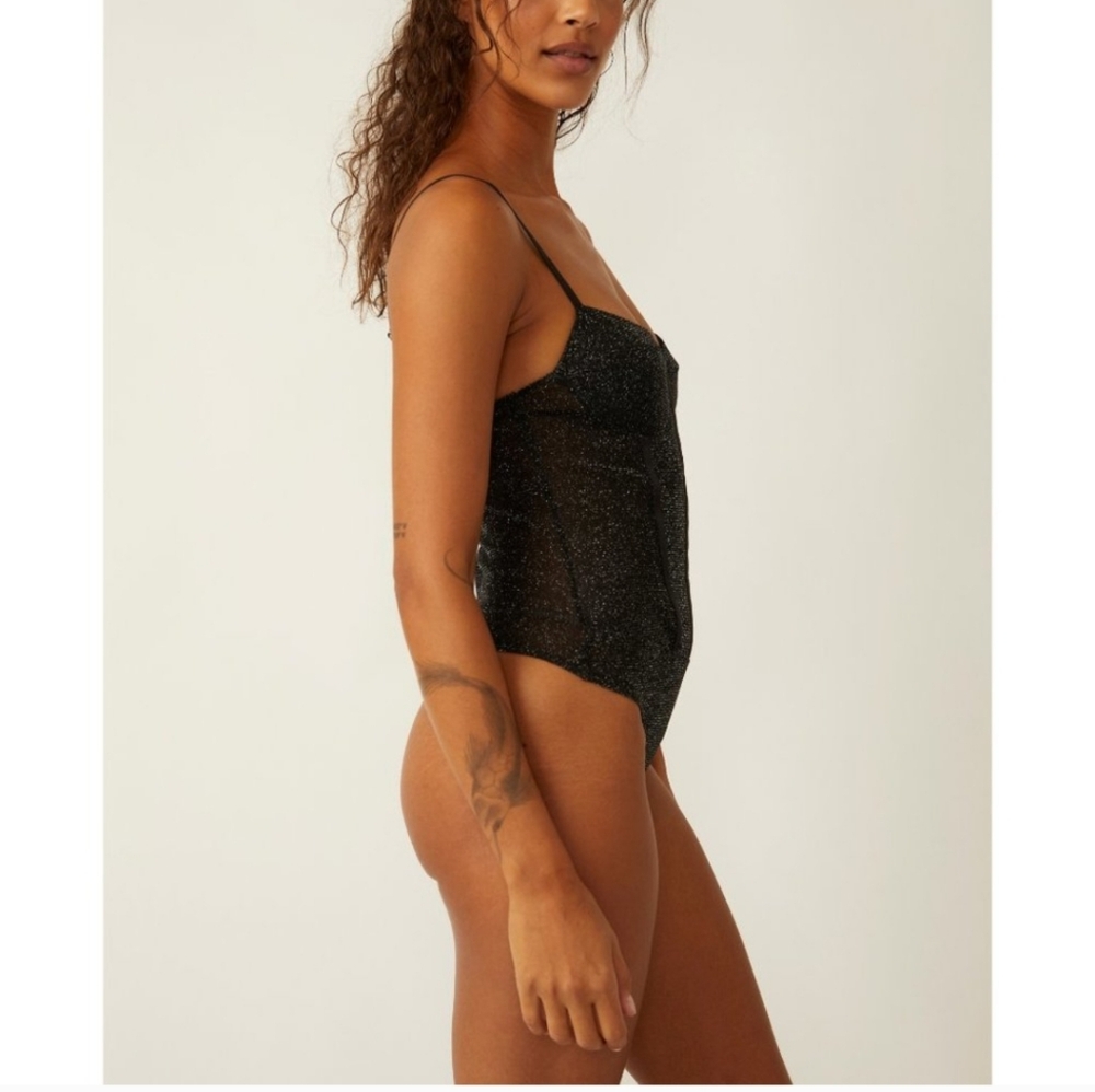 Free People Black Shimmer Night Rhythm Sexy & Sultry Bodysuit!! - Picture 8 of 16